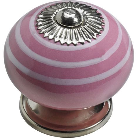 Hettich Möbelknopf Keramik pink mit weißen Streifen Ø 40,0 mm - 1 Stück Möbelknöpfe