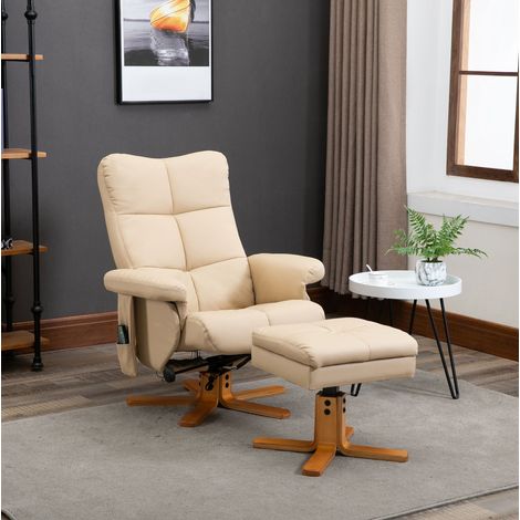 Relaxsessel 80x86x99 cm Cremeweiß aus Polyester mit Massagefunktion, 145°-Neigung und Fußhocker (1/5)