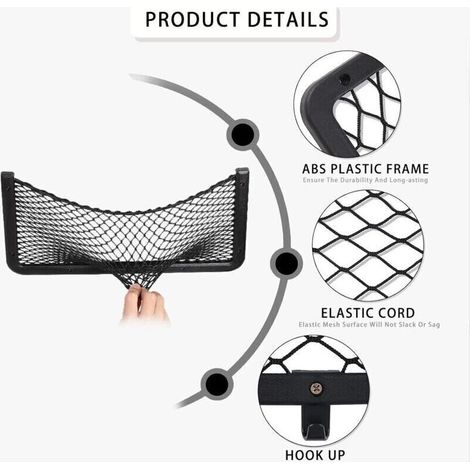 Filet de Rangement pour Voiture 4 Pièces avec Crochets et Élastiques – Pour Coffre Auto et Camping-Car – 36 x 18 cm (1/5)
