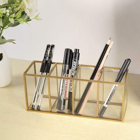 Un cadeau de grande valeur : étagère de rangement en laiton et verre. Design unique, idéal pour les bureaux à domicile, conception à plusieurs niveaux, étagères en verre transparent, finition or vinta (1/4)