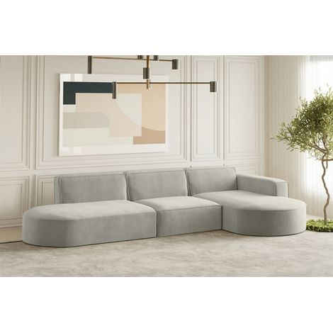 Ecksofa Designersofa PALMA in Stoff Noel Hellgrau Ottomane Rechts (1/2)
