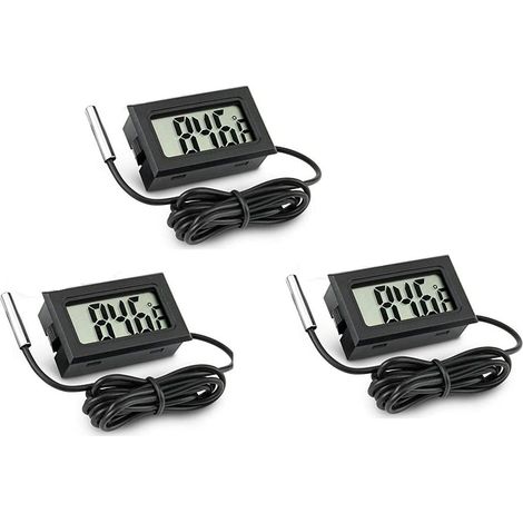 Lot de 3 thermomètres numériques LCD avec moniteur de température et sonde externe pour réfrigérateur, congélateur, aquarium - Noir (1/5)