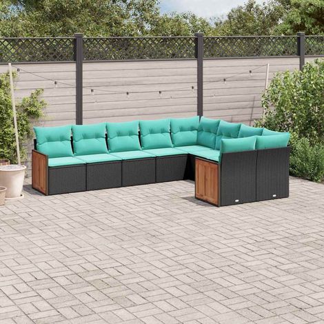 vidaXL Conjunto de sofá de jardín de 9 piezas con cojines, de poliratán negro (1/5)