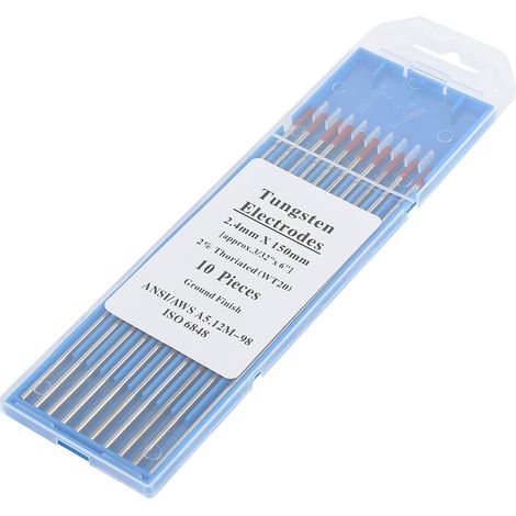 Électrode de tungstène WT20, électrode de soudage TIG professionnelle avec 2 % de tungstène thorium, adaptée aux machines de soudage TIG (2,4 mm 150 mm). (1/5)