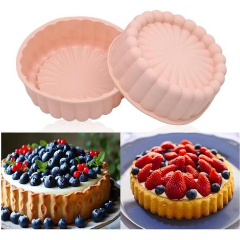 2Pcs Moule à Gâteau Rond en Silicone AntiadhéSif, Moule à Gateau Charlotte Moule en Silicone Rond pour Cheesecake Brownie Tartes (1/4)