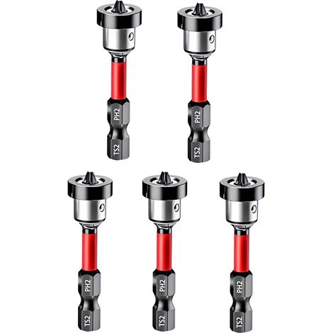 5-teiliges Set Trockenbauschrauben-Set, PH2 Magnet-Positionierungs-Schraubendreherbit, 1/4"-Sechskantschaft, 50-mm-Gipsplattenschrauben-Positionierungsbohrer für Gips, Holz und Trockenbauwände