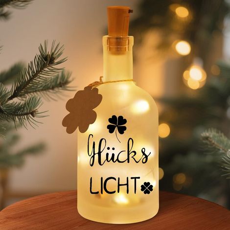 Bouteille lumineuse LED avec inscription en allemand – Lumière chanceuse, bouteilles décoratives avec bouchon, cadeaux pour femmes, amies, cadeaux de meilleure amie, bouteille décorative éclairée (1/5)