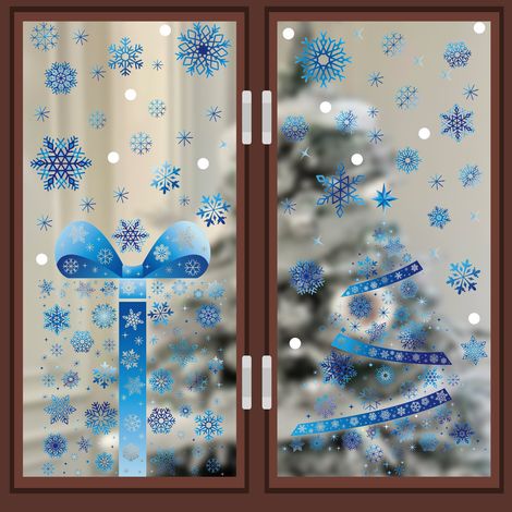 Adorables autocollants statiques pour vitres : pingouins, oiseaux, rennes, Père Noël, flocons de neige. Décorations de Noël pour vitres - [Deux lots] 441+442