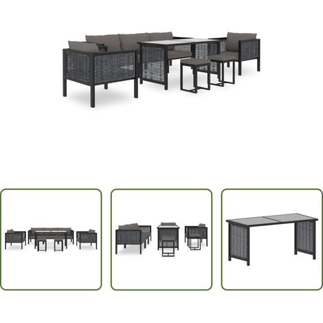 vidaXL Canapé en résine - Salon de jardin 8 pcs avec coussins Résine tressée Anthracite (1/5)