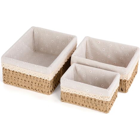 FoiiLiio Panier Rangement, Lot de 3 Paniers de Rangement Tressés, Paniers et boîtes de Rangement, Corbeille Rangement pour Salle de Bain, Cuisine, Organisateur Table a Langer Bebe (Beige) (1/4)