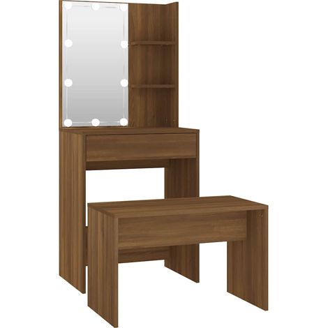 Maison Exclusive - Set Tavolo da Toeletta con LED Rovere Marrone Legno Multistrato (1/5)