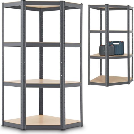 Scaffale ad angolo Corner Easy 160 x 75 x 40 - 75 cm Grigio Scaffale in metallo zincato con 4 ripiani Scaffale resistente (1/3)