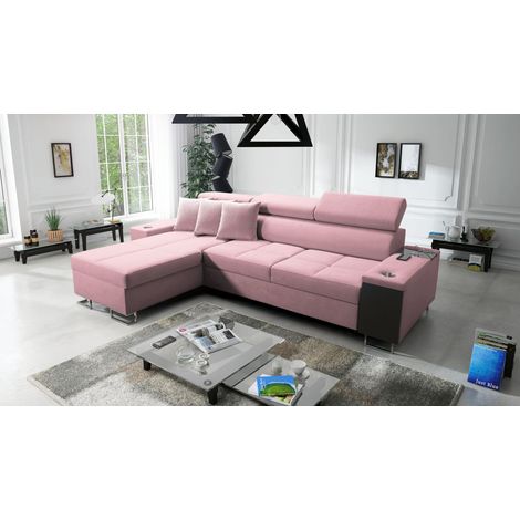 Bequemes Ecksofa mit Schlaffunktion MORENA I MAXI Uttario Velvet Rosa Links (1/5)