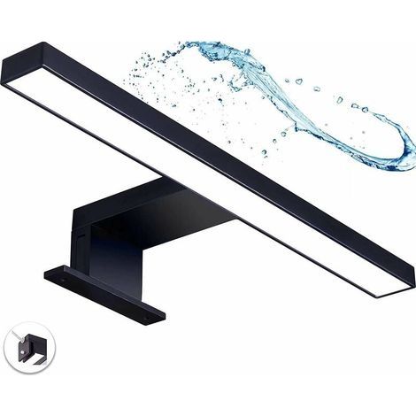 Lampe LED pour miroir de salle de bain avec prise -Triomphe Couleur : noir mat - Applique murale en saillie - Éclairage de placard - Lampe à pince - Blanc chaud - 230 V - 220 lm - IP44 - 300 mm (1/5)