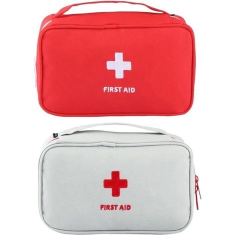 2 Pièces Trousse De Secours Vide, 230 130Mm Trousse Pharmacie Voyage, Sac De Stockage De Médecine Portable(Rouge/Gris) (1/4)