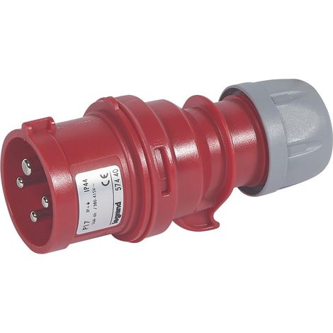 fiche inverseur droite - 16 ampères - 3p+t - ip44 - rouge - legrand 057440 (1/2)