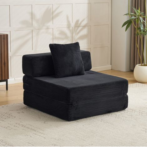 Sofá cama individual plegable de suelo en pana negra OKWISH (1/5)