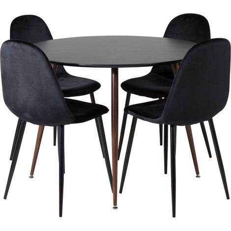 PlazaBLWA100 ensemble table, table noir et 4 Polar chaises Velours noir. (1/5)