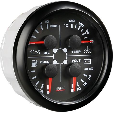 Black Analogue Gauge Series, Manometro 4 in 1 - Ø 3 3/8” (85 mm)