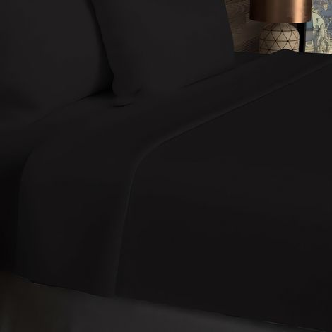 Drap plat en coton 57 fils 240x290 cm UNI noir, par Soleil d'ocre