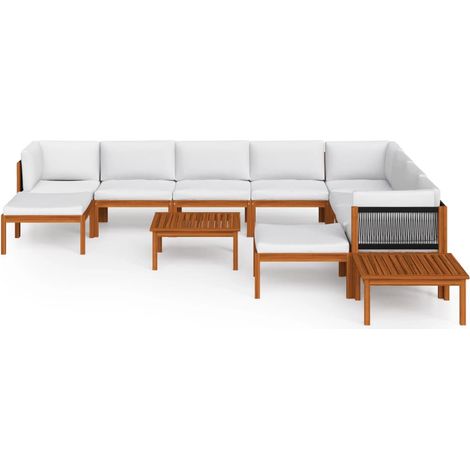 Muebles de jardín Muebles de exterior Juego de muebles de 12 piezas con cojines color crema de madera maciza de acacia 020015568 (1/5)