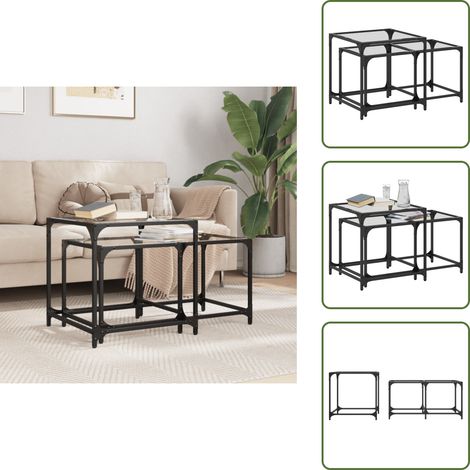 The Living Store Satztische 2 Stk. mit Glasplatte Transparent Stahl - Couchtisch - Satztisch - Glastisch - Wohnzimmerstil - Modernes Design (1/5)