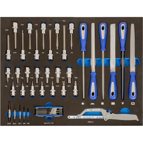 IRIMO - Module mousse 3/3 Douilles tournevis, limes et scie - 44 pièces