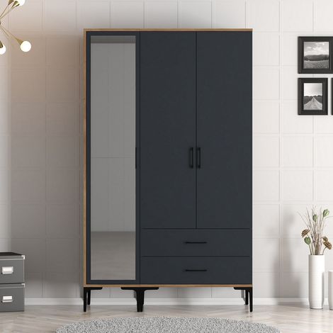 Kleiderschrank Kumual RT Walnuss Anthrazit Melamin 120x47,5x201,4