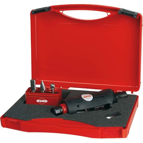 Set di smerigliatrice pneumatica RUKO da 5 pezzi con attacco rapido e set di frese in valigetta di plastica - 116113 (1/4)