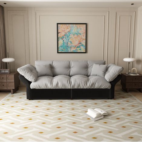 Canapé convertible 3-en-1 avec 2 coussins, en velours gris clair, 190x85x91 cm (1/5)
