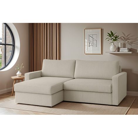 Ecksofa Sofa mit Schlaffunktion BENDIK Stoff Poso Altweiß Ottomane Links (1/3)