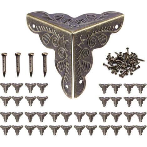 10pcs Coin Vintage,Coin Meuble Metal Antique,Coins de protection pour caisses et meubles Style Vintage,Aspect Bronze Meubles D (1/5)