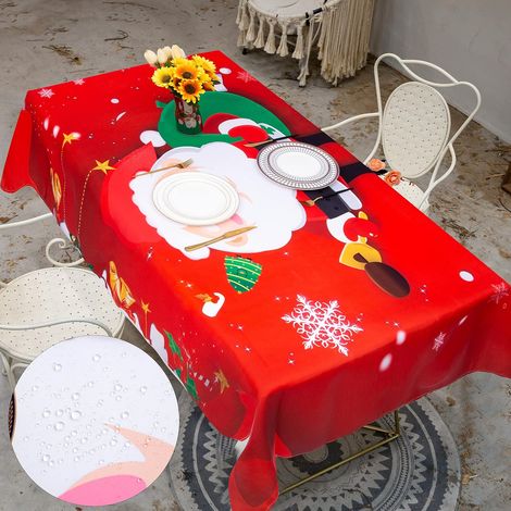 Nappe Noël Rouge Rectangle Imperméable en Polyester, Nappe de Table Lavable Nappe Anti-Taches Lin pour Salle à Manger Pique-Nique 140x210cm (1/5)