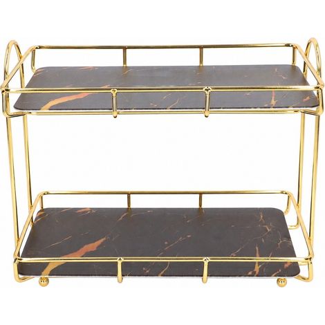 Étagère de salle de bain à 2 niveaux, dorée, grand format 31 x 31,5 cm, avec compartiment de rangement pour produits cosmétiques. (1/5)