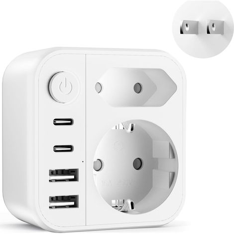6 en 1 Adaptateur Prise Japon, 2500W Adaptateur de Voyage Japon avec 2 USB C et 2 USB A,Connecteur Schuko vers Type A pour USA, Chine,Canada,Thaïlande, J-apon (1/5)