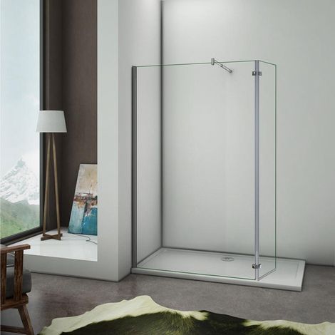H.200cm Doccia Walk-in con Paretina Movibile 40cm in Vetro 8mm Anticalcare Barra Stabilizzatrice 70-120cm misura 140 cm (100+40)