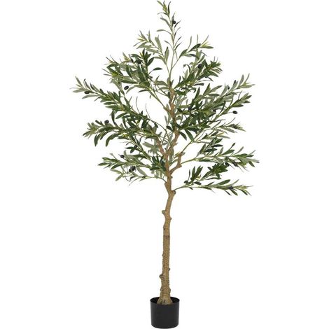 Plante artificielle, olivier artificiel, 150 cm, 720 feuilles, 40 olives, pot de fleurs robuste, plante décorative, verte
