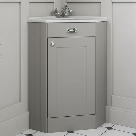 Aquari Corner Bathroom Vanity Unit Basin Sink Traditional Cabinet Furniture Grey 580mm