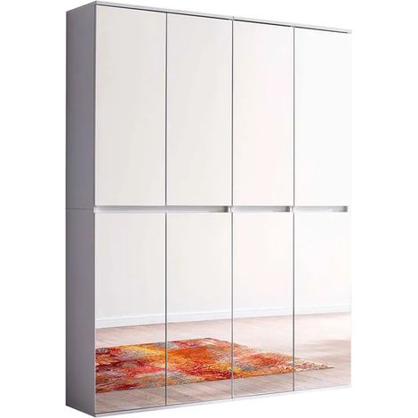 MIRROR - Meuble de chambre - Armoire avec 8 portes-miroirs en mélaminé blanc. L-H-P : 148-191-34 cm. (1/5)