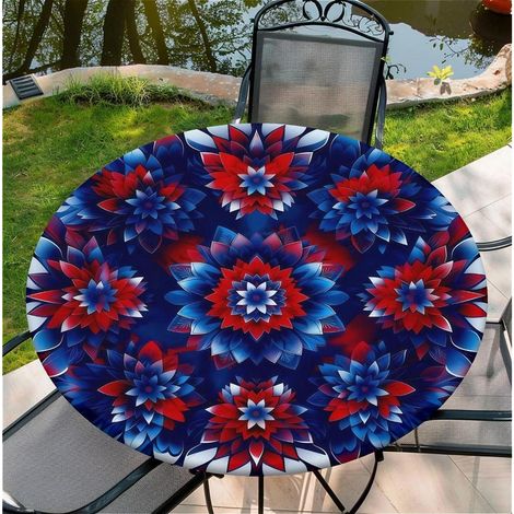 Runde Tischdecke Outdoor wetterfest mit Gummizug 150 cm - wasserdicht, abwischbar, Vintage-Blumen