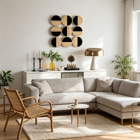 Decorazione da parete 3D 60x3,8x60 cm in MDF e metallo nero/naturale - MEUBLIV (1/5)