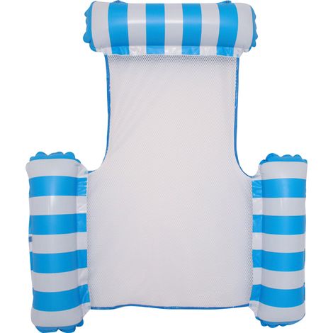 Chaise Longue Gonflable Pliable 3 Tubes, Transat de Plage avec Dossier, Fauteuil Flottant pour Piscine et Lac, Couleur Bleu Clair-KZQ