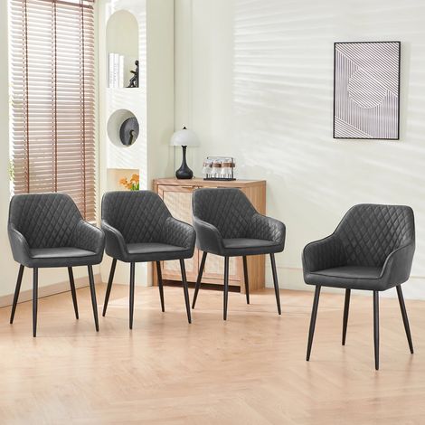 Dining Chairs 4pcs Faux Leather Kitchen Chairs Upholstered Seat with Backrest and Armrest Office chair, Grey