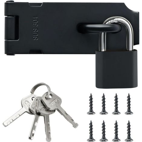 Loquet Porte Exterieur Verrou Portail avec Cadenas, Verrou Porte Interieure en Acier Inoxydable SUS304 pour Armoire, Jardin, Noir Mat, EMST009-B (1/5)