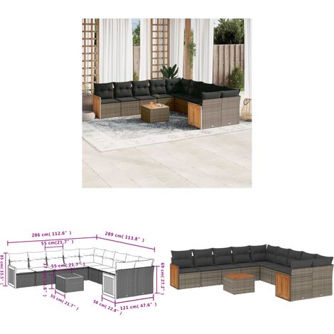 11-tlg. Garten-Sofagarnitur mit Kissen Grau Poly Rattan - Gartenmöbel Set - PE-Rattan Möbel - Outdoor Lounge - Esstisch - Sofasatz - Home & Living (1/3)