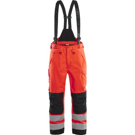 Pantalon de travail à bretelles haute-visibilité hardshell - Rouge fluo/Noir 4XL - FR(58) - SE(C64) - Courtes