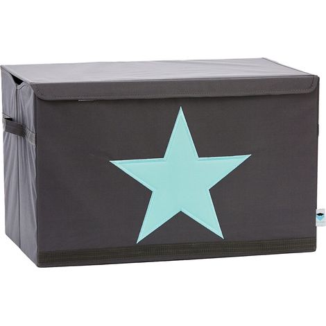 Boîte De Rangement Avec Couvercle en Tissu Résistant, Pliable et Renforcée en Bois, 62x38x39cm, Gris avec Motif Étoile Verte (1/5)