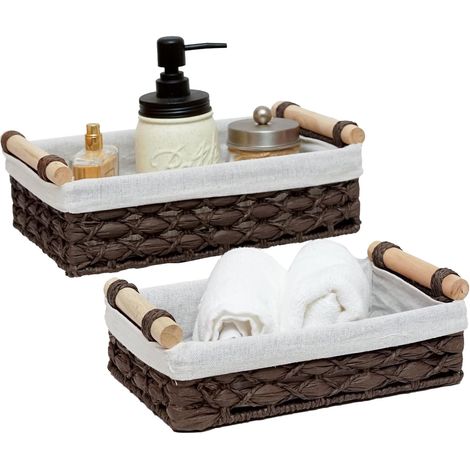 Storage Basket Wicker Baskets for Organizing with Handle Decorative Storage Bins for Countertop Toilet Paper Storage Basket for Toilet Tank Top Small Baskets Set (Set of 2) (1/5)
