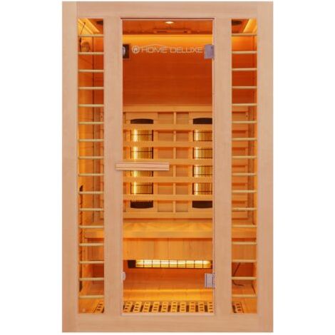 HOME DELUXE – Infrarotkabine REDSUN M DELUXE PLUS – 120 x 105 x 190 cm - für 2 Personen, 4 DUO Strahler, Holz: Hemlocktanne I Infrarotsauna, Sauna, Wärmekabine, Infrarot Infrarotkabine Wärmekabine In