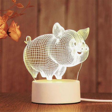 Miniatur-3D-Nachtlicht, LED-Lampe zum Einstecken fürs Kinderzimmer, Geschenk für Mädchen, Mondlampe, Tischlampe, 3D-Schwein (1/5)